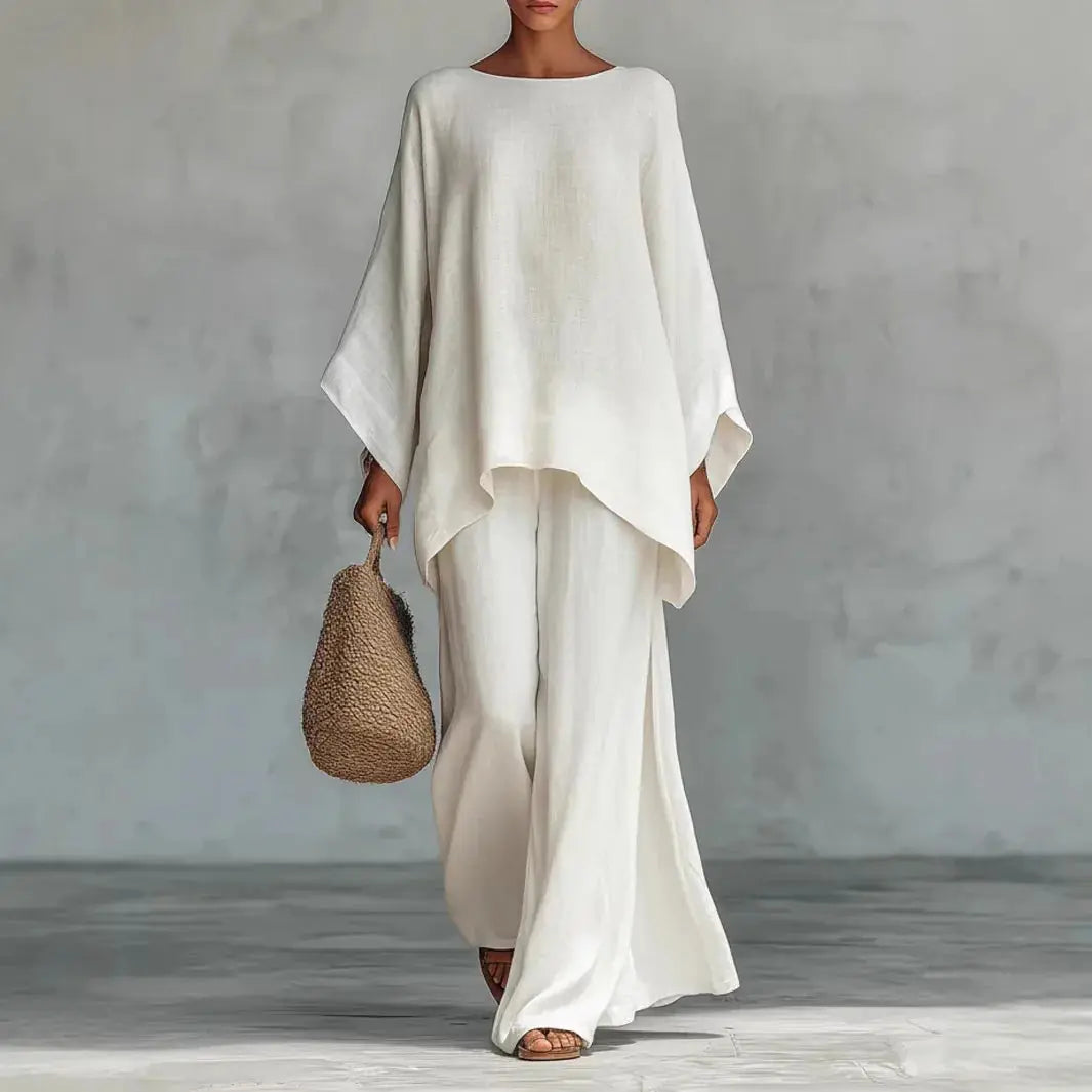 Anna Ensemble Deux Pièces en Lin pour Femme - Blanc
