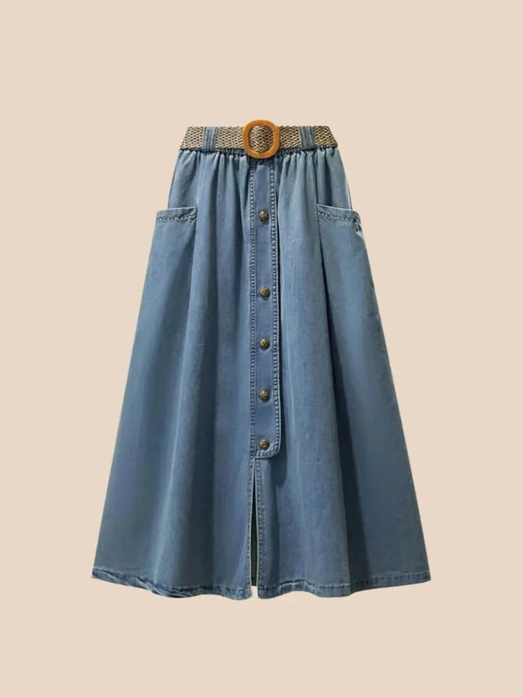 Faustine Jupe Trapèze en Denim Boutonnée pour Femme - Bleu