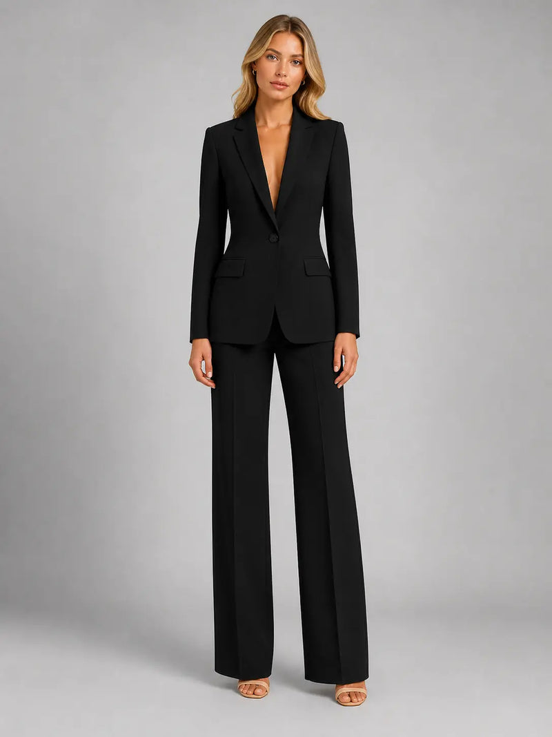 Harlow Tailleur Blazer Ajusté et Pantalon Large, Style Habillé pour Femme - Noir