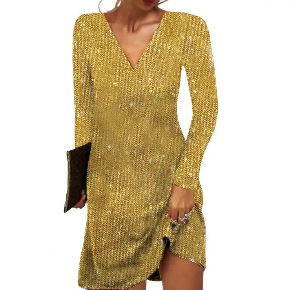 Lauren Robe Mini à Sequins, Glamour et Polyvalente pour Femme - Jaune