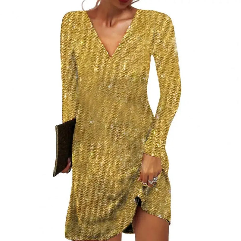 Lauren Robe Mini à Sequins, Glamour et Polyvalente pour Femme - Jaune