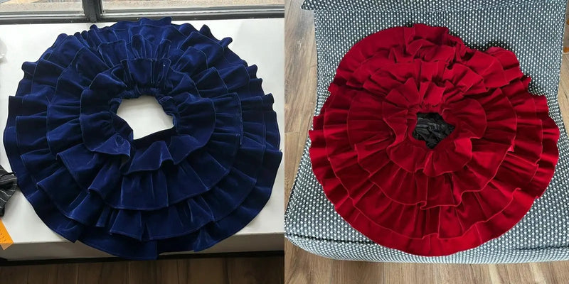 Zephyrine Jupe Étagée Effet Poupée en Velours, Style Lolita pour Femme - Rouge Foncé (velours)