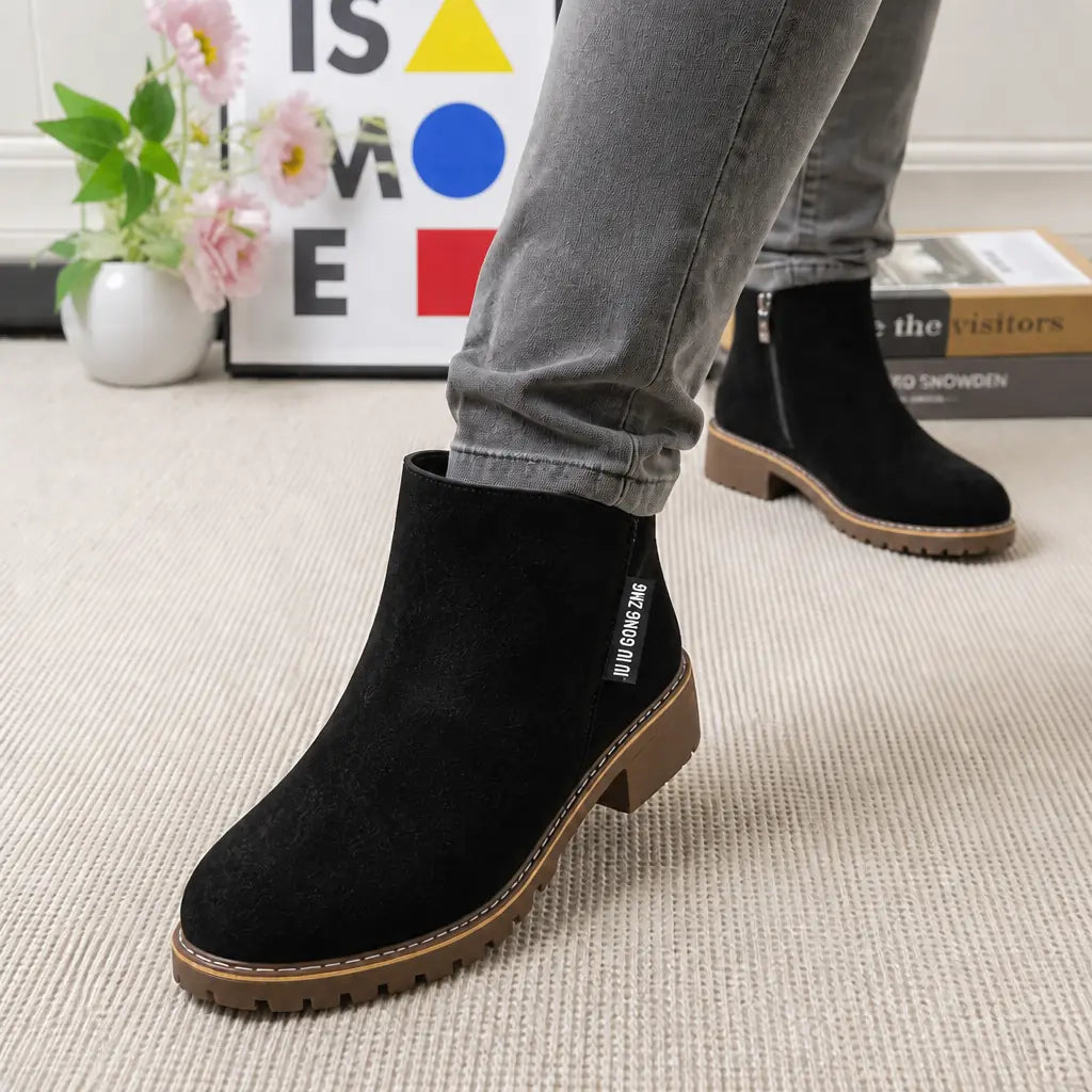 Ottoline Bottines en Suédine Doublées Peau Lainée Synthétique pour Femme - Noir