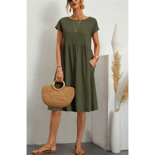 Zara Robe Midi en Tissu Léger et Respirant, Coupe Décontractée, Longueur Mi-Mollet pour Femme - Vert