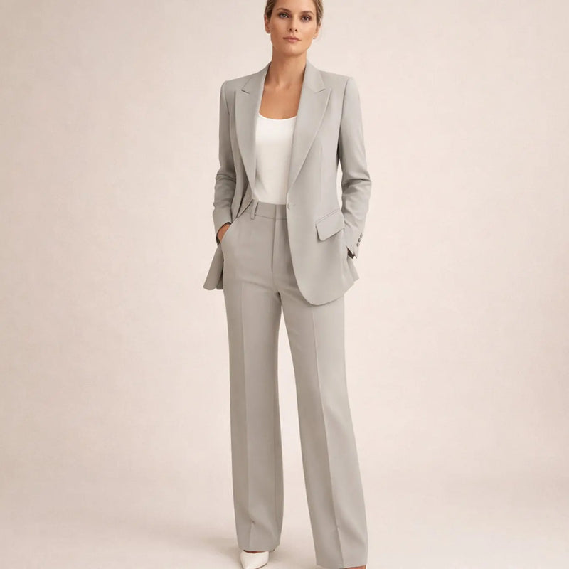 Palma Ensemble Blazer à Bouton Unique et Pantalon Large Évasé pour Femme - Gris