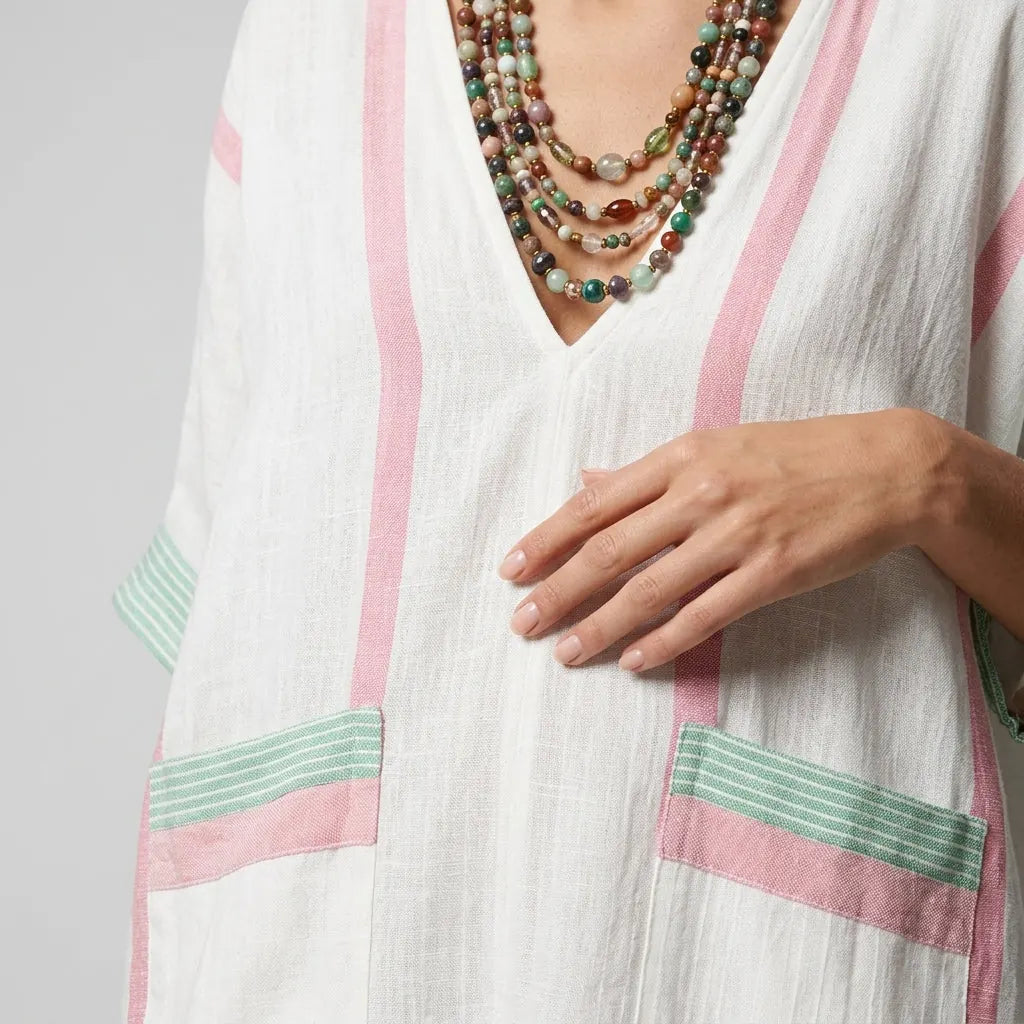 Marchesa Robe Maxi Mélange Lin, Coupe Décontractée, Longueur Cheville pour Femme - Rose et Vert
