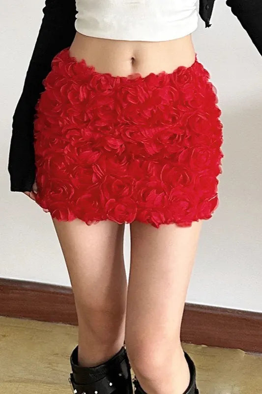 Havana Jupe Mini Moulante à Fleurs 3D pour Femme - Rouge