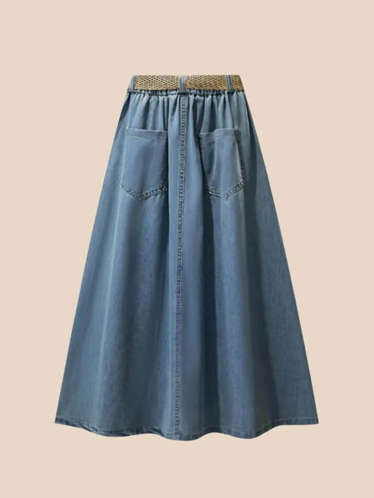 Faustine Jupe Trapèze en Denim Boutonnée pour Femme - Bleu