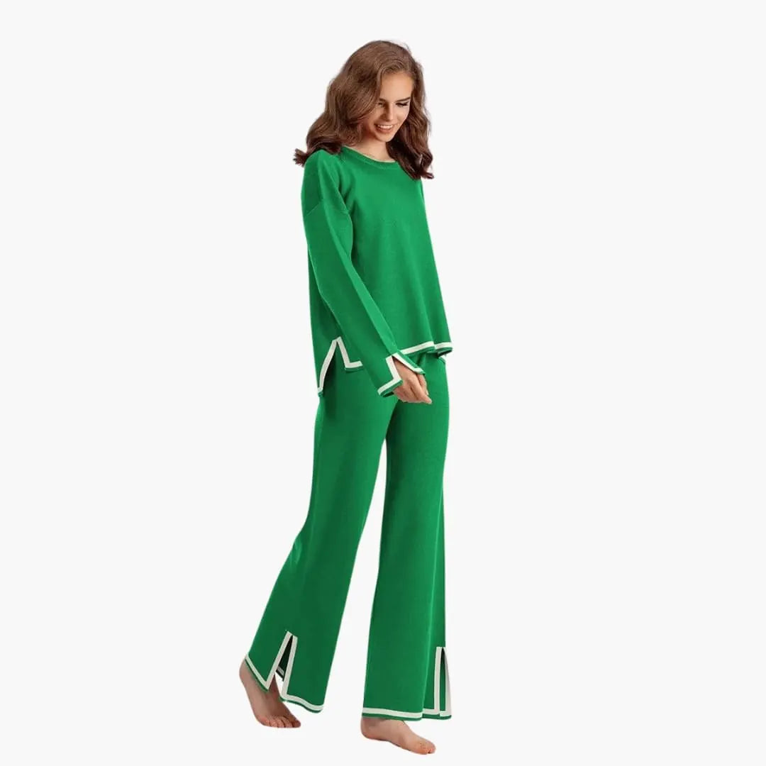 Delphine Ensemble Deux Pièces en Maille Douce et Confortable pour Femme - Vert