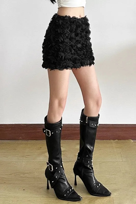 Havana Jupe Mini Moulante à Fleurs 3D pour Femme - Noir