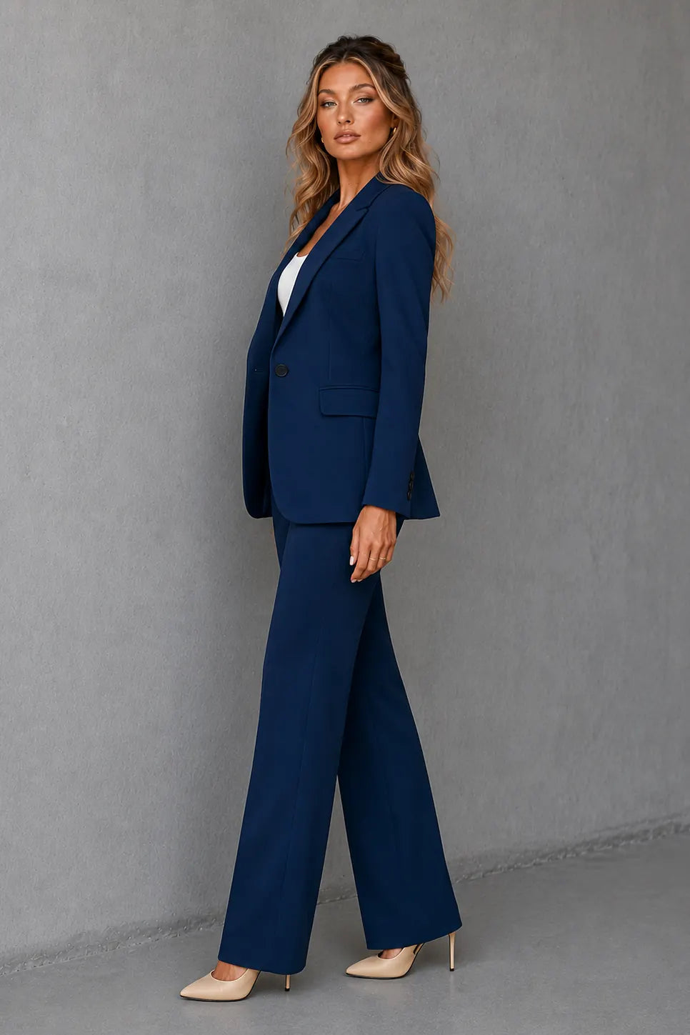 Marbella Tailleur Deux Pièces Blazer et Pantalon pour Femme - Bleu Marine