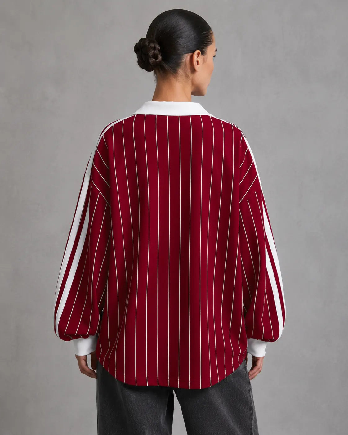 Aveline Sweat Universitaire à Fines Rayures, Coupe Streetwear pour Femme - Rouge
