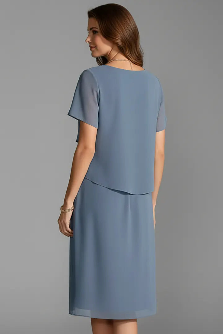 Esme Robe à Empiècement Devant, Manches Courtes, Ourlet Droit pour Femme - Bleu