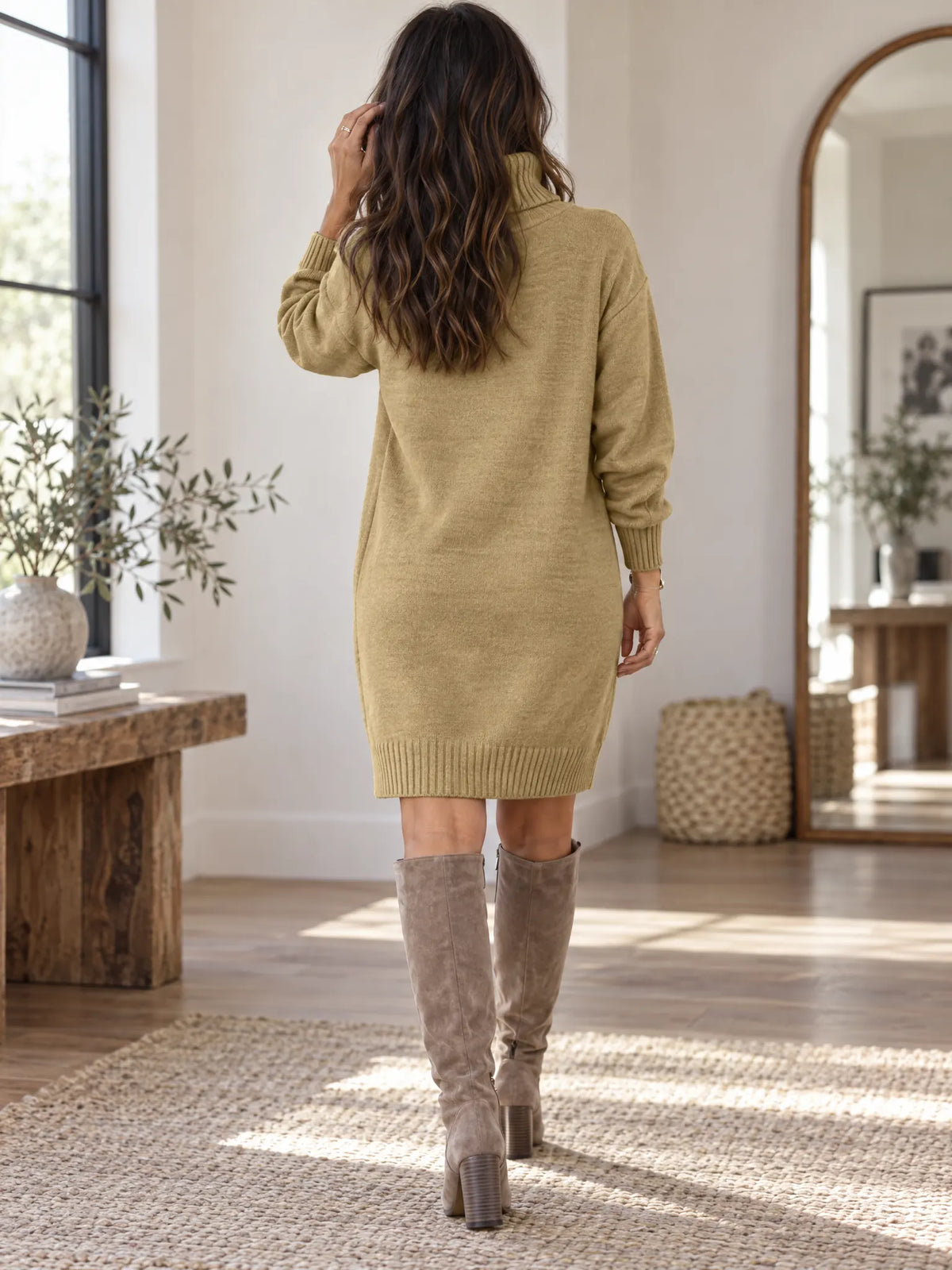Isla Robe Pull Col Roulé, Douce et Élégante pour la Saison pour Femme - Kaki