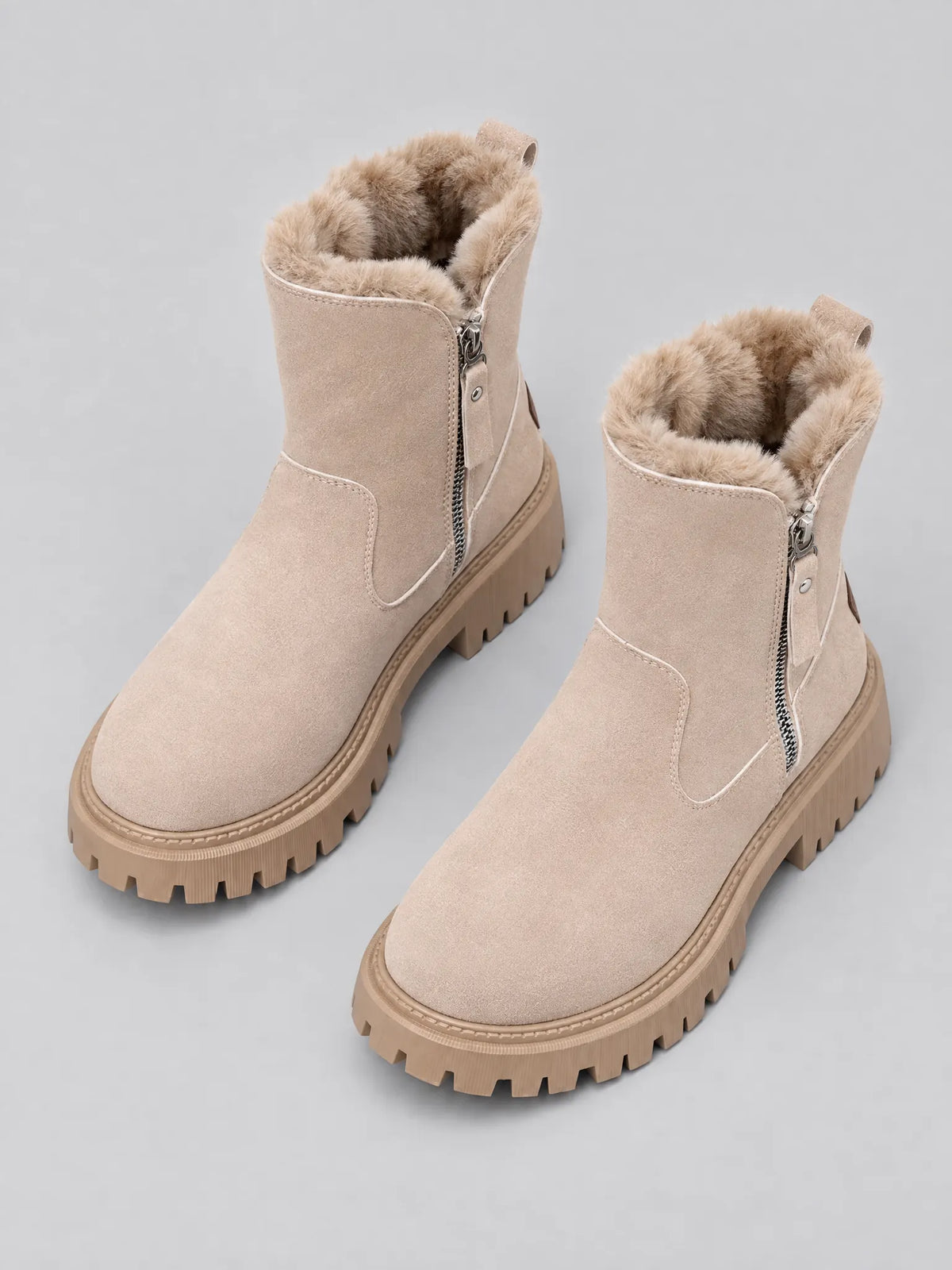 Marchetta Bottines d'Hiver Doublées Fausse Fourrure, Zip Latéral, Semelle Crantée pour Femme - Beige