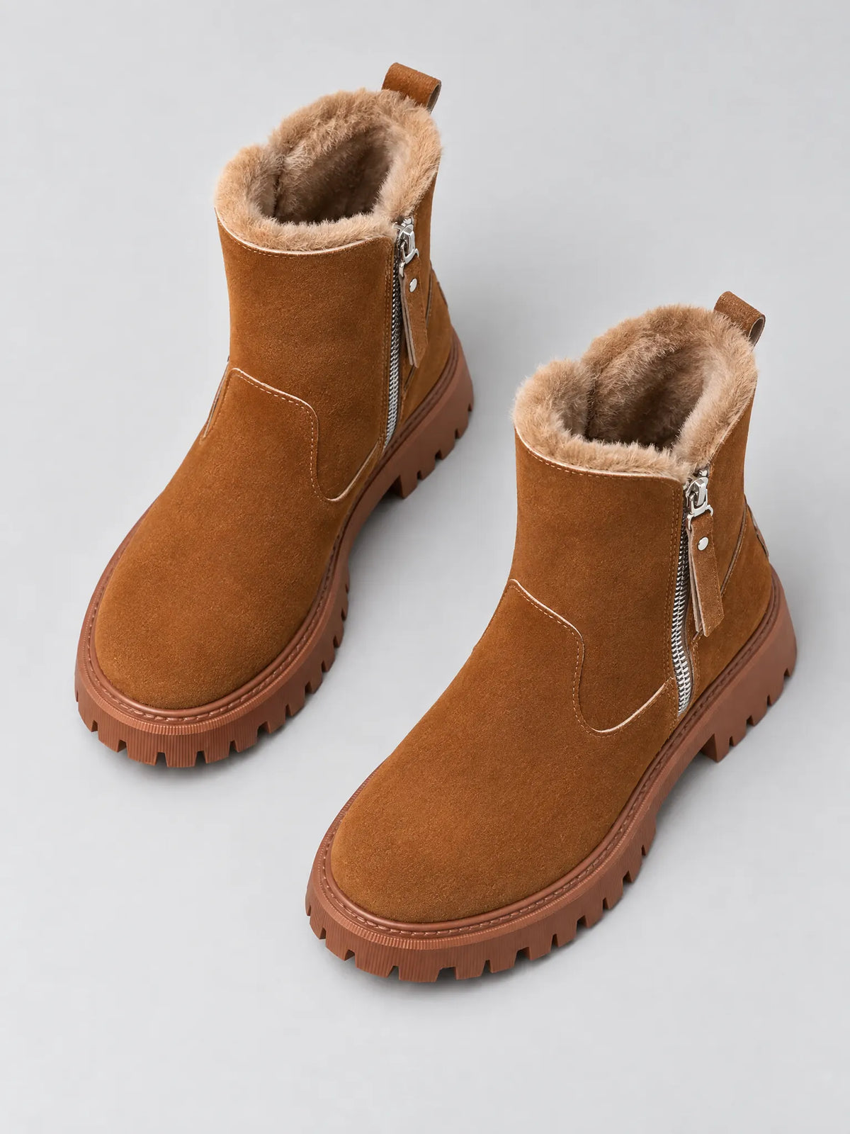 Marchetta Bottines d'Hiver Doublées Fausse Fourrure, Zip Latéral, Semelle Crantée pour Femme - Marron