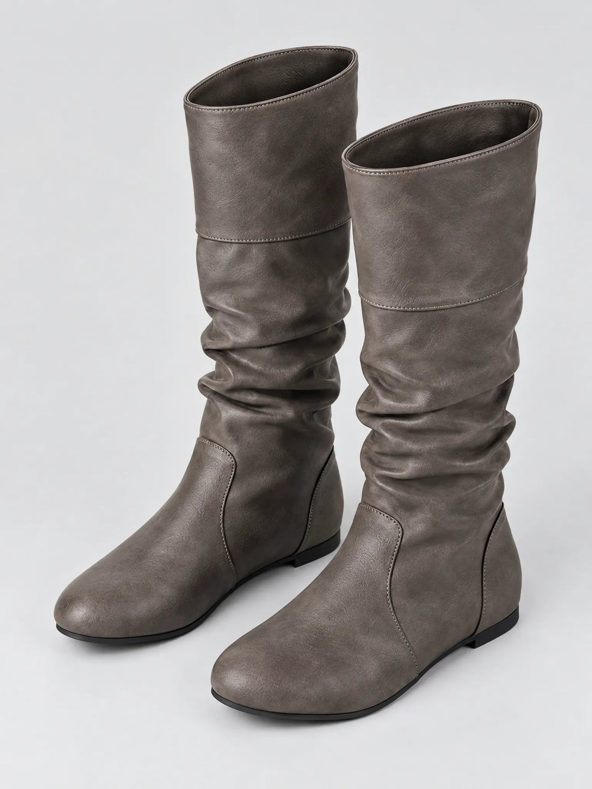 Roussel Bottes Montantes Souples, Tige Froncée, Talon Plat pour Femme - Gris