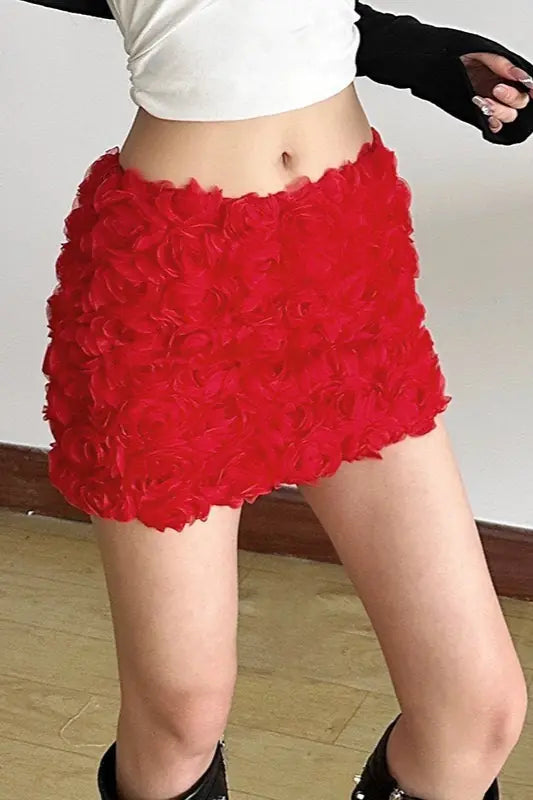 Havana Jupe Mini Moulante à Fleurs 3D pour Femme - Rouge