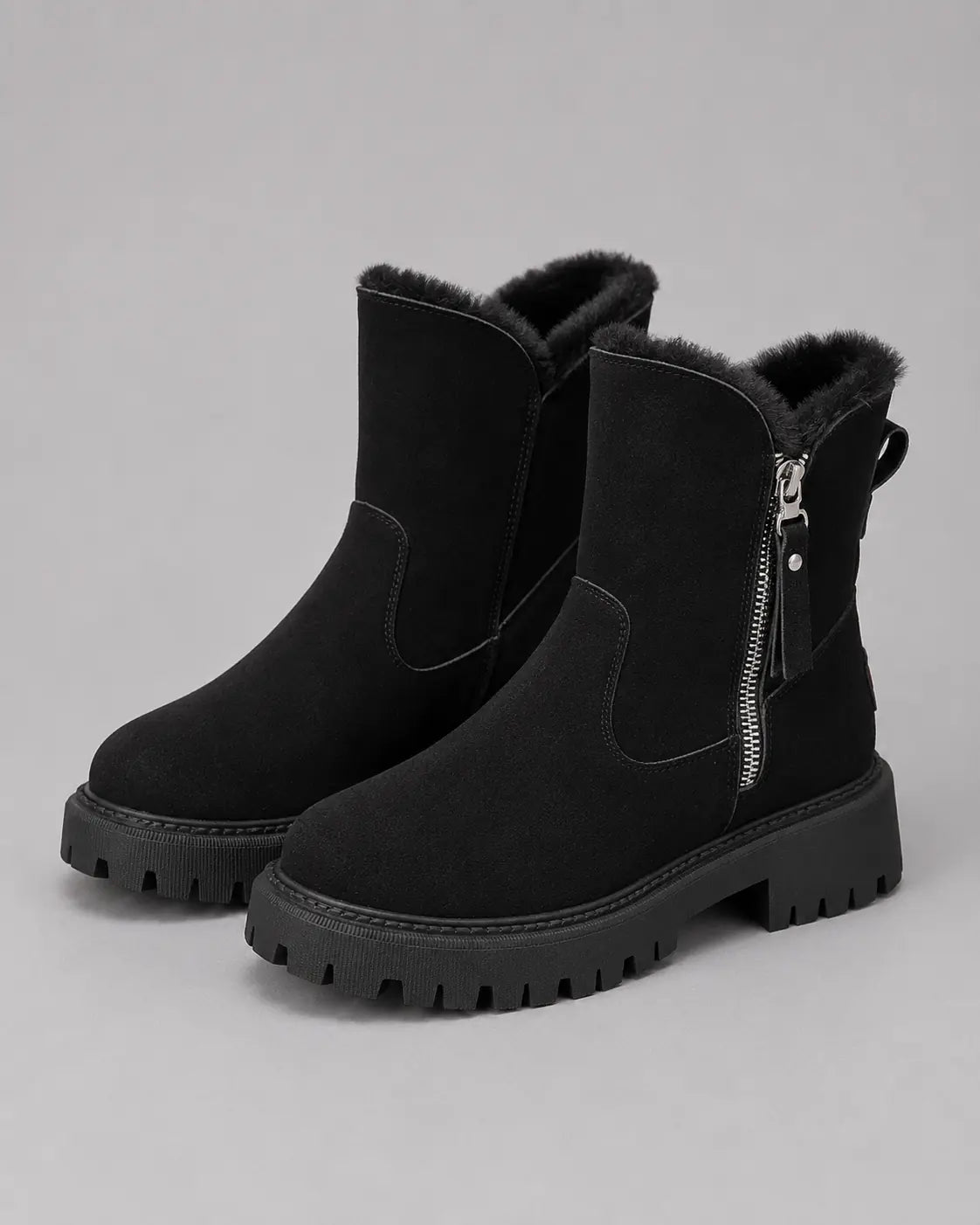 Marchetta Bottines d'Hiver Doublées Fausse Fourrure, Zip Latéral, Semelle Crantée pour Femme - Noir
