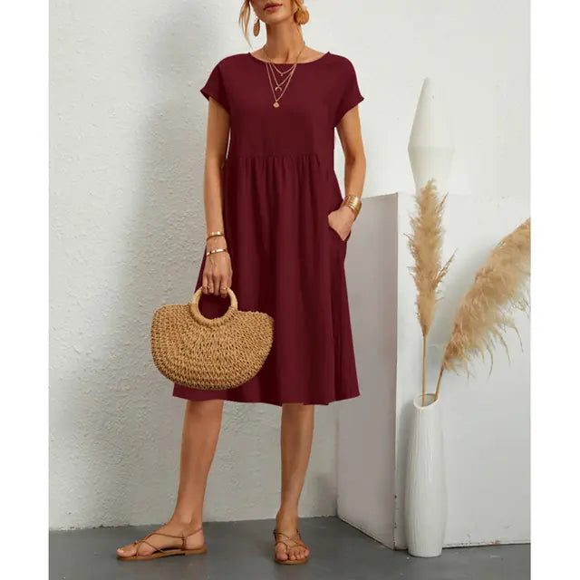 Zara Robe Midi en Tissu Léger et Respirant, Coupe Décontractée, Longueur Mi-Mollet pour Femme - Bordeaux