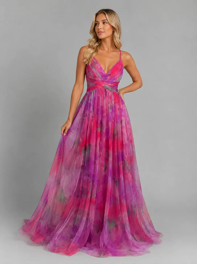 Oceane Robe Maxi Fleurie Col en V, Silhouette Fluide pour Femme - Rose