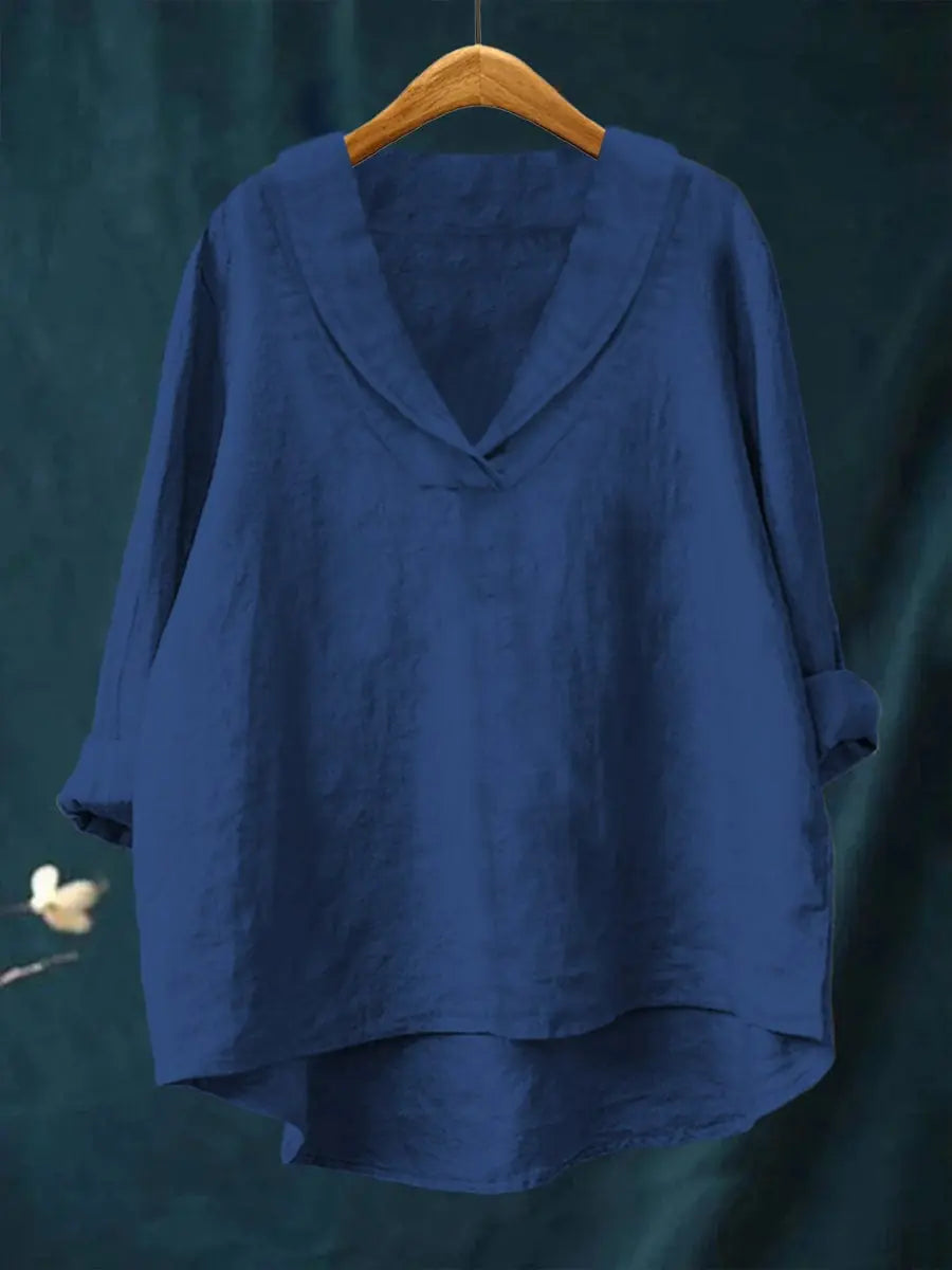 Halvara Blouse Col en V, Coupe Décontractée pour Femme - Bleu