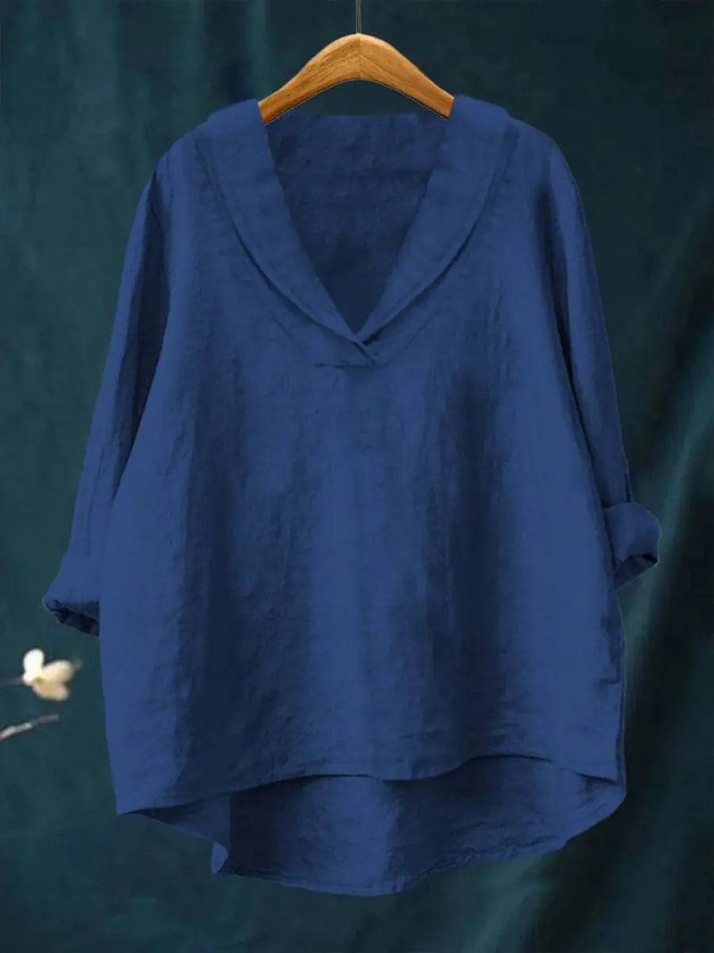 Halvara Blouse Col en V, Coupe Décontractée pour Femme - Bleu
