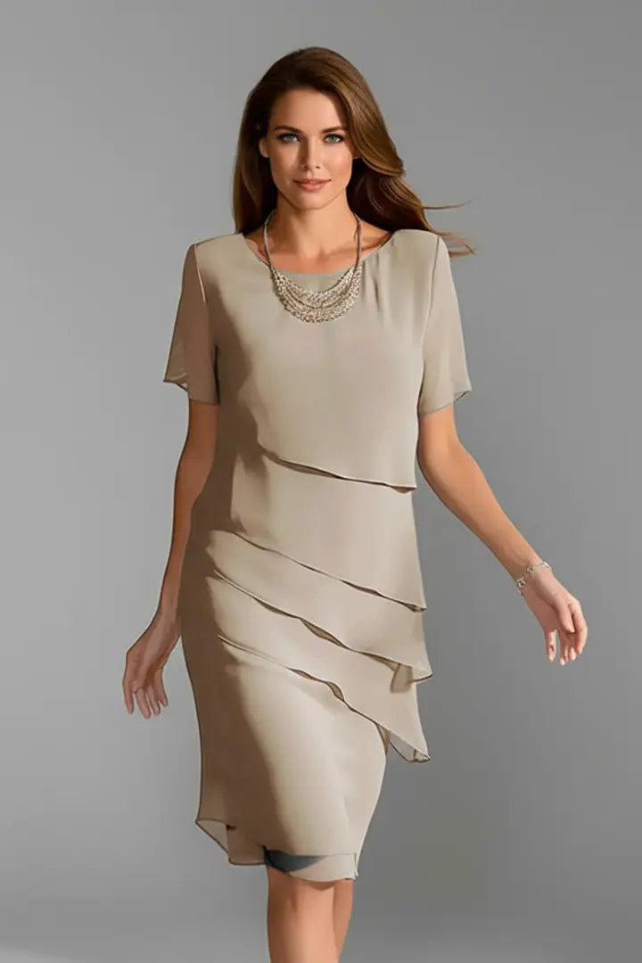 Esme Robe à Empiècement Devant, Manches Courtes, Ourlet Droit pour Femme - Kaki