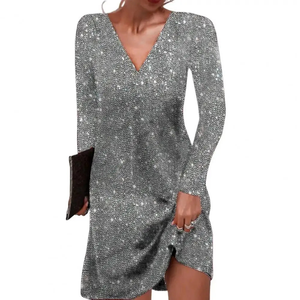 Lauren Robe Mini à Sequins, Glamour et Polyvalente pour Femme - Gris Argenté