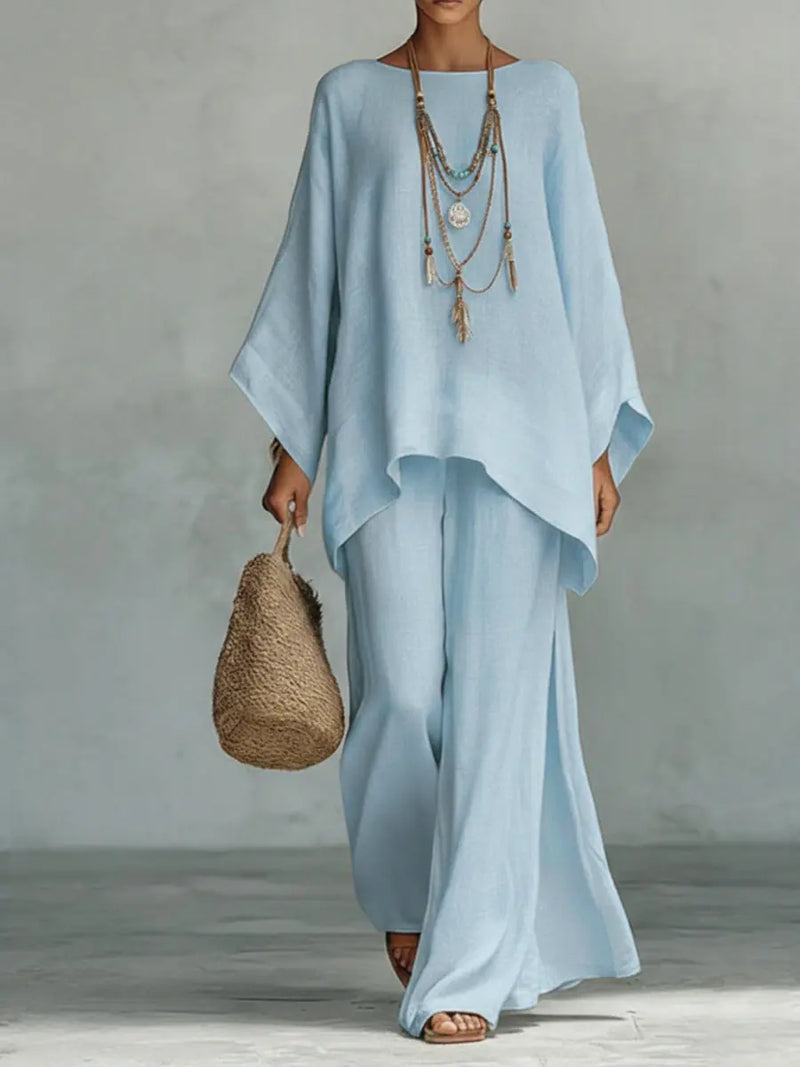 Venetia Ensemble Deux Pièces Haut Oversize et Pantalon pour Femme - Bleu Clair