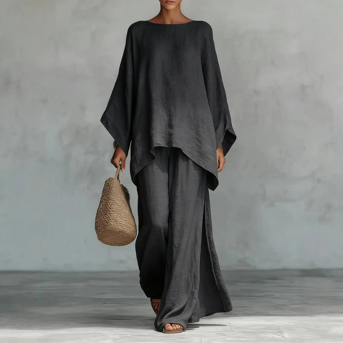 Anna Ensemble Deux Pièces en Lin pour Femme - Gris Foncé