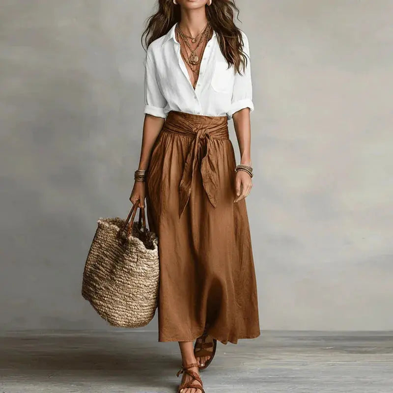 Juniper Ensemble Coordonné Deux Pièces en Lin pour Femme - Blanc et Marron