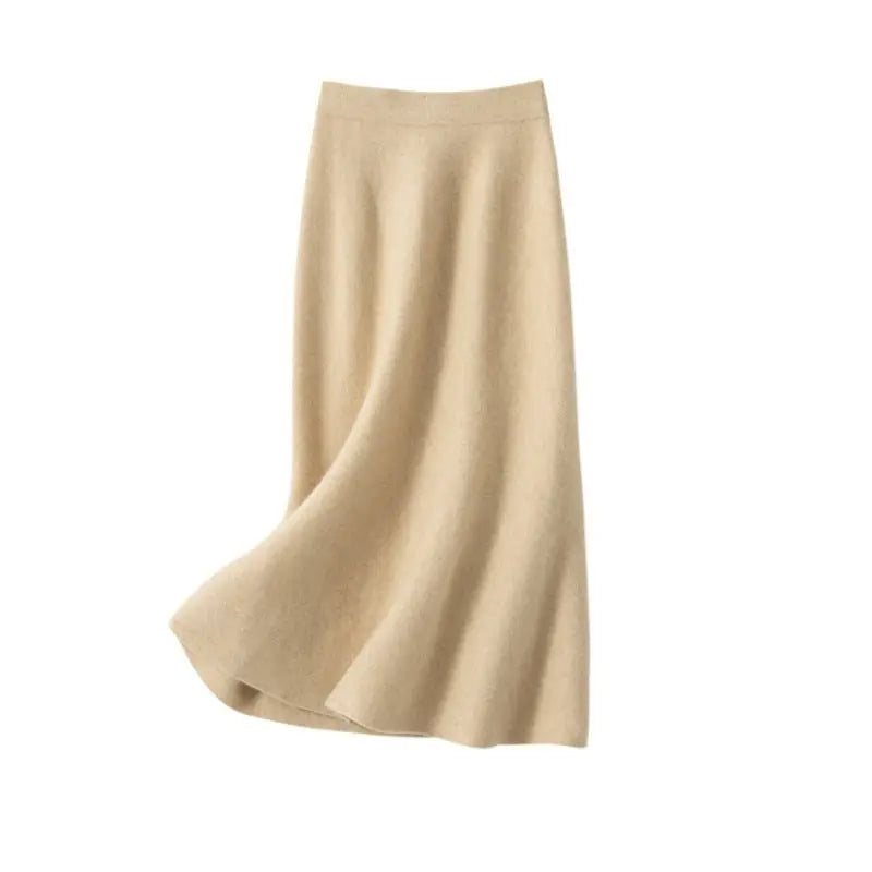 Marcelline Jupe Midi Évasée en Maille de Cachemire pour Femme - Beige