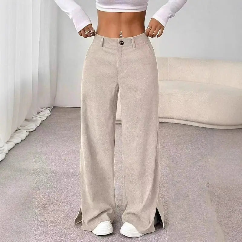 Camila Pantalon Large Taille Haute Élégant pour Femme - Beige