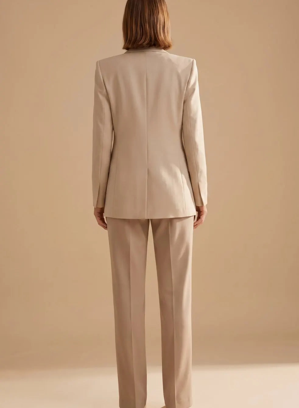 Palma Ensemble Blazer à Bouton Unique et Pantalon Large Évasé pour Femme - Beige