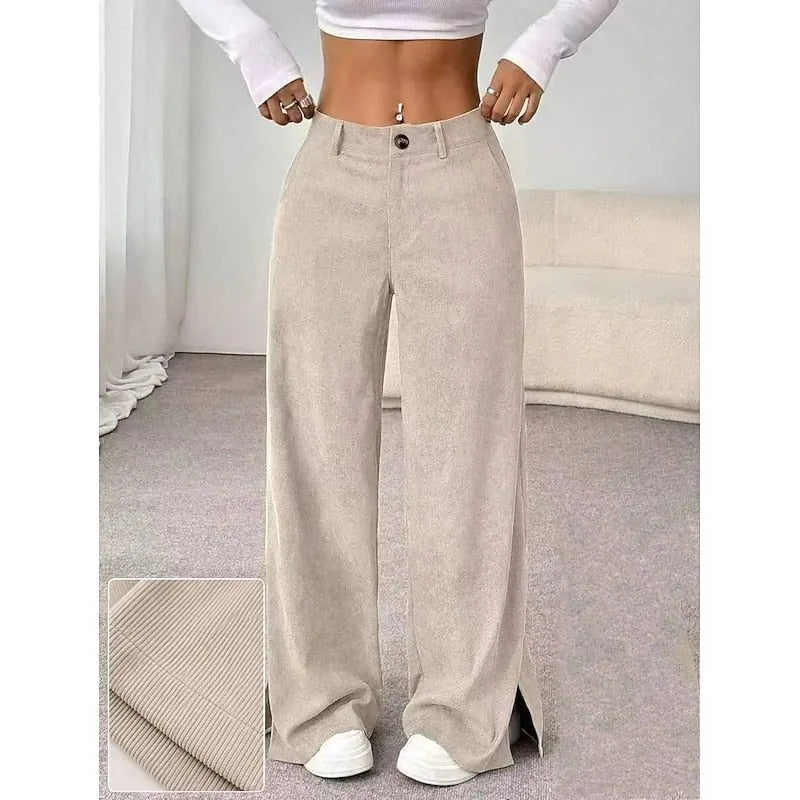 Camila Pantalon Large Taille Haute Élégant pour Femme - Beige