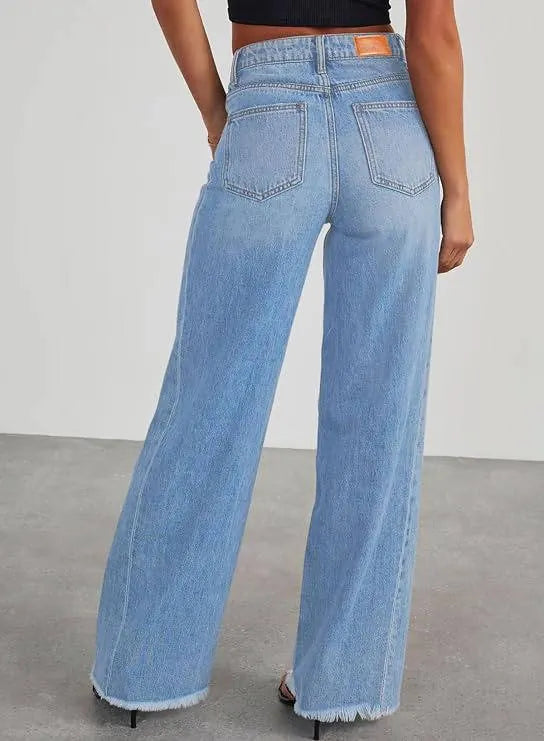Seraphine Jean Large Taille Haute, Denim Stretch, Coupe Décontractée pour Femme - Bleu Clair