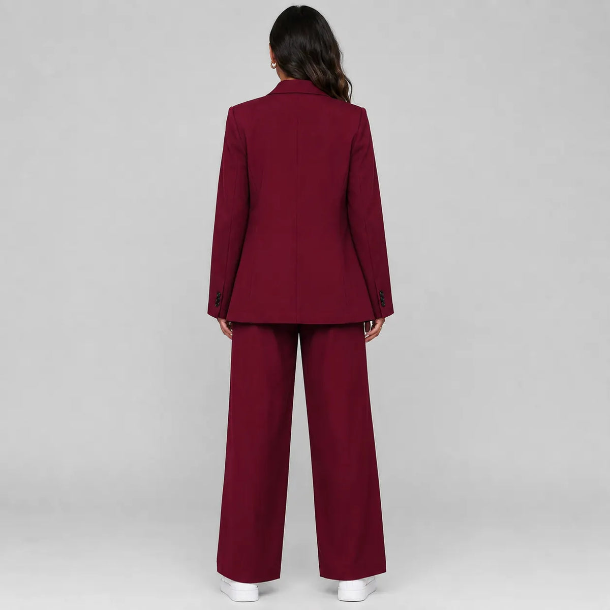 Rosalind Tailleur Blazer Long et Pantalon Large pour Femme - Rouge Foncé
