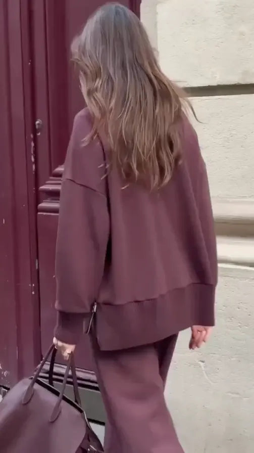 Maelynn Ensemble Coordonné Décontracté, Pantalon Large pour Femme - Bordeaux