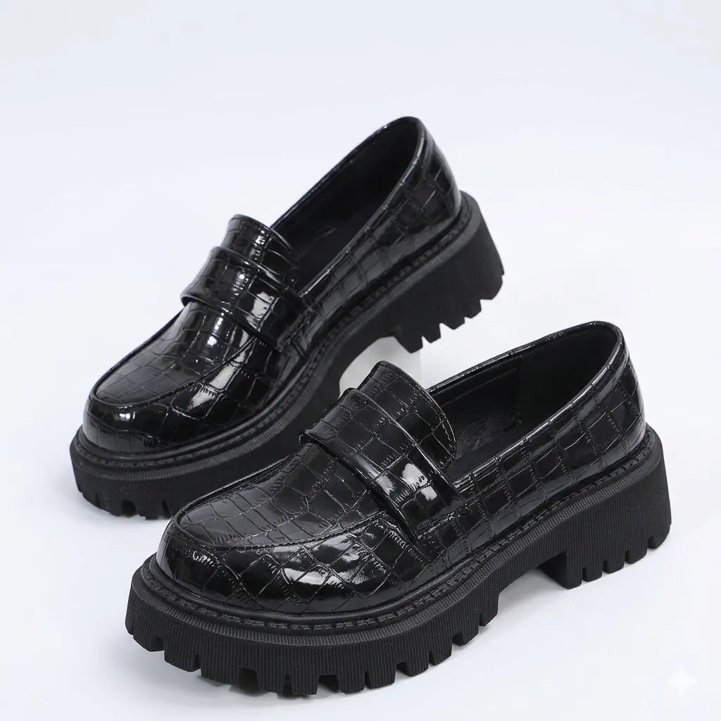 Celandine Mocassins à Bride Embossée, Semelle Crantée pour Femme - Noir