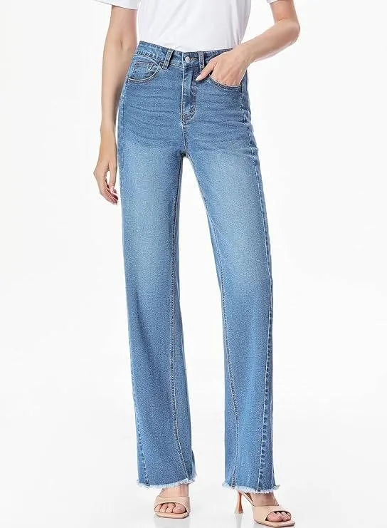 Seraphine Jean Large Taille Haute, Denim Stretch, Coupe Décontractée pour Femme - Bleu