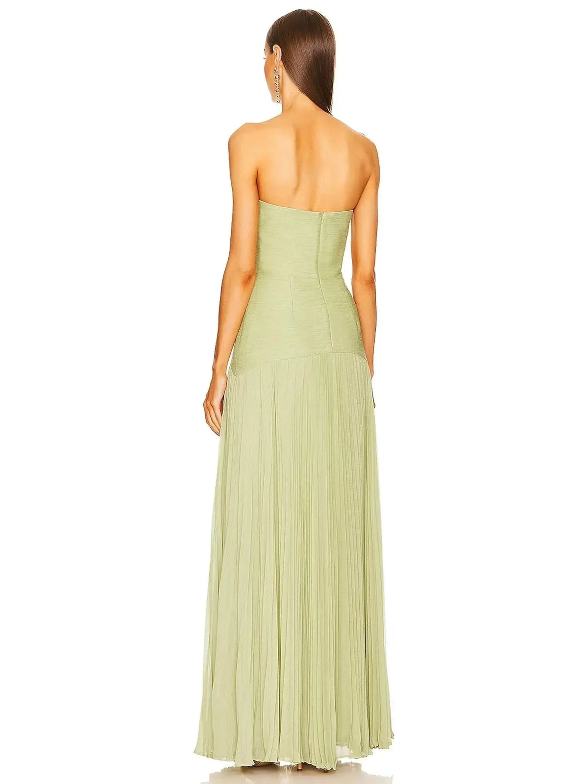 Ysolde Robe Maxi Bustier Ajusté, Jupe Plissée, Sans Bretelles pour Femme - Vert