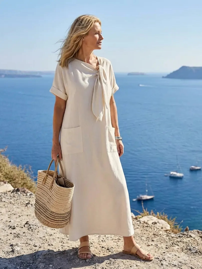 Pellara Robe Maxi à Col Noué pour Femme - Beige