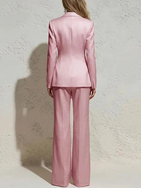 Genevieve Ensemble Deux Pièces Taille Nouée, Pantalon Large pour Femme - Rose