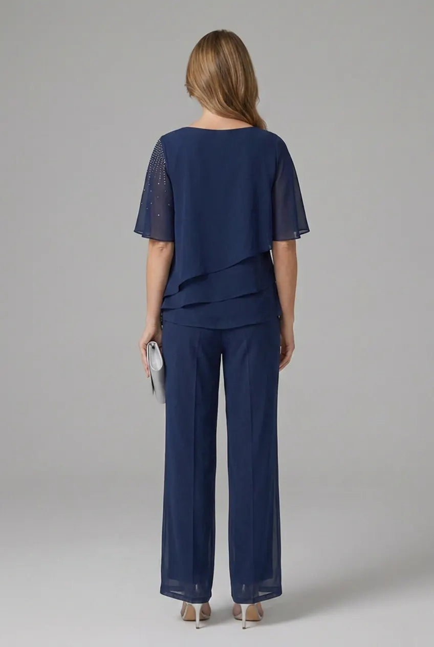 Héloïse Ensemble Haut et Pantalon Droit pour Femme - Bleu Marine