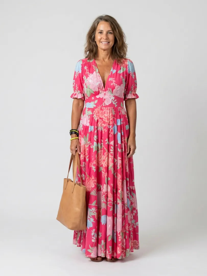 Adelisse Robe Maxi Plissée à Imprimé Fleuri pour Femme - Rose