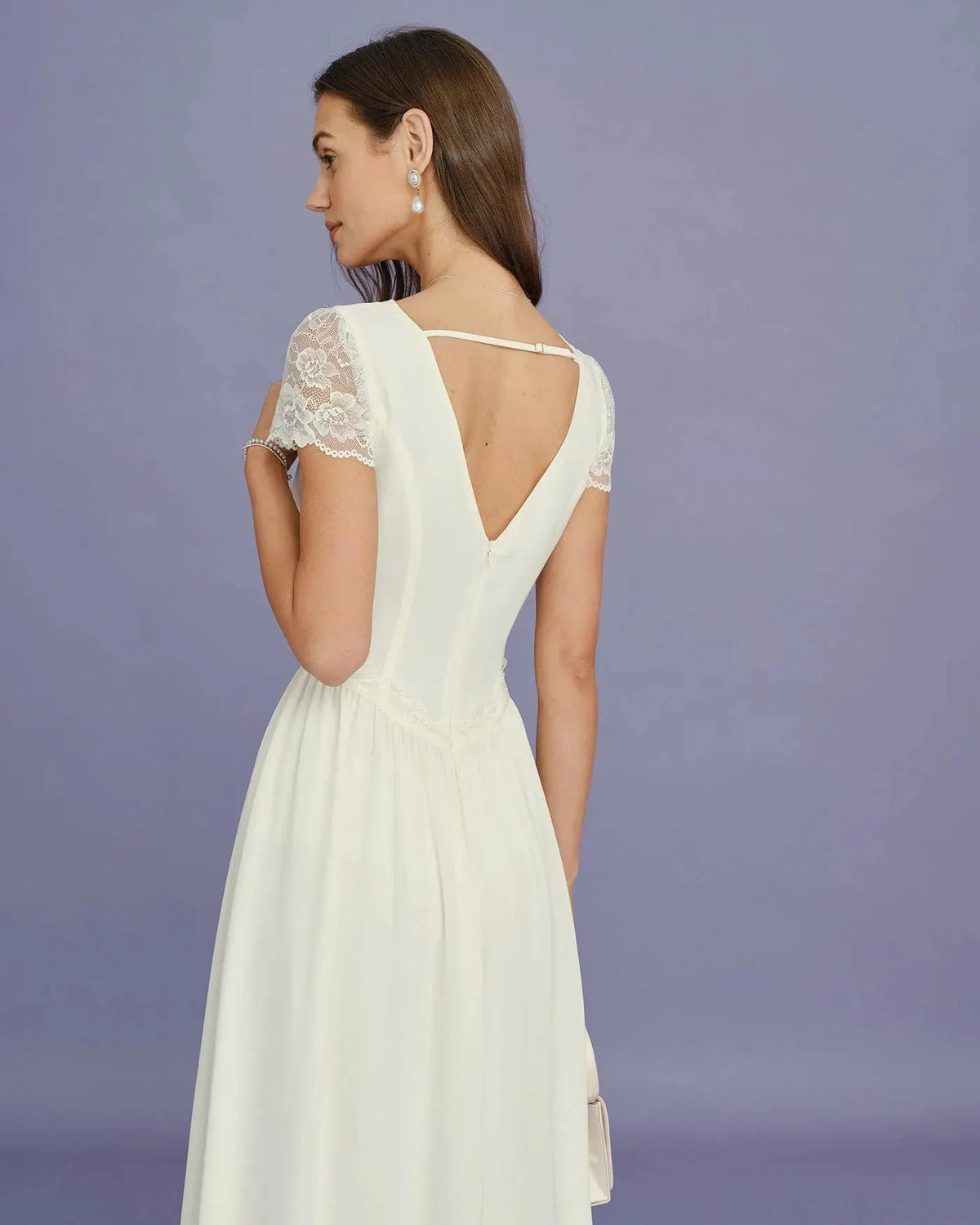 Ariadne Robe Midi en Dentelle à Manches pour Femme - Ivoire