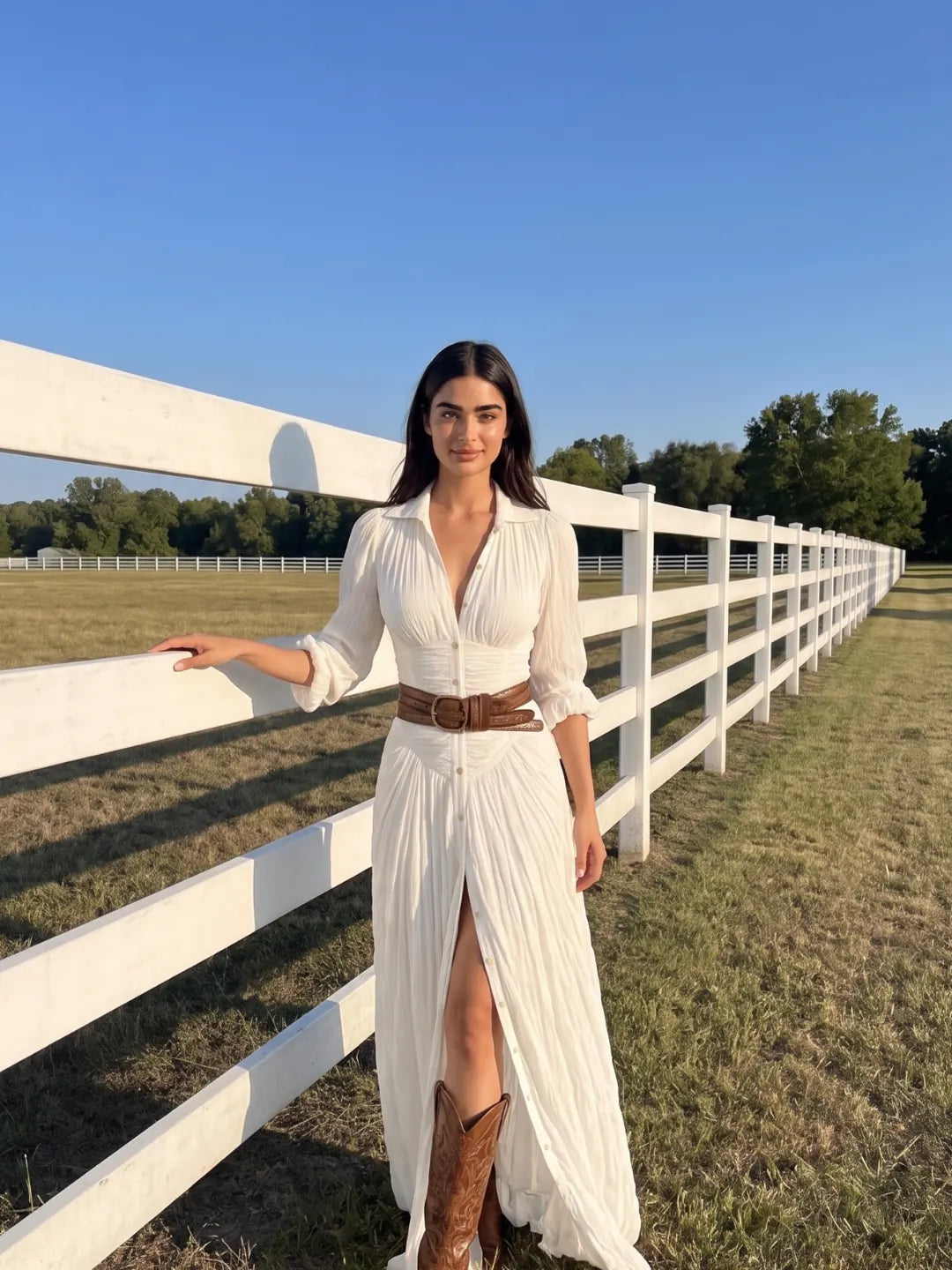 Stevie Robe Maxi Bohème Drapée, Boutonnée Devant pour Femme - Blanc