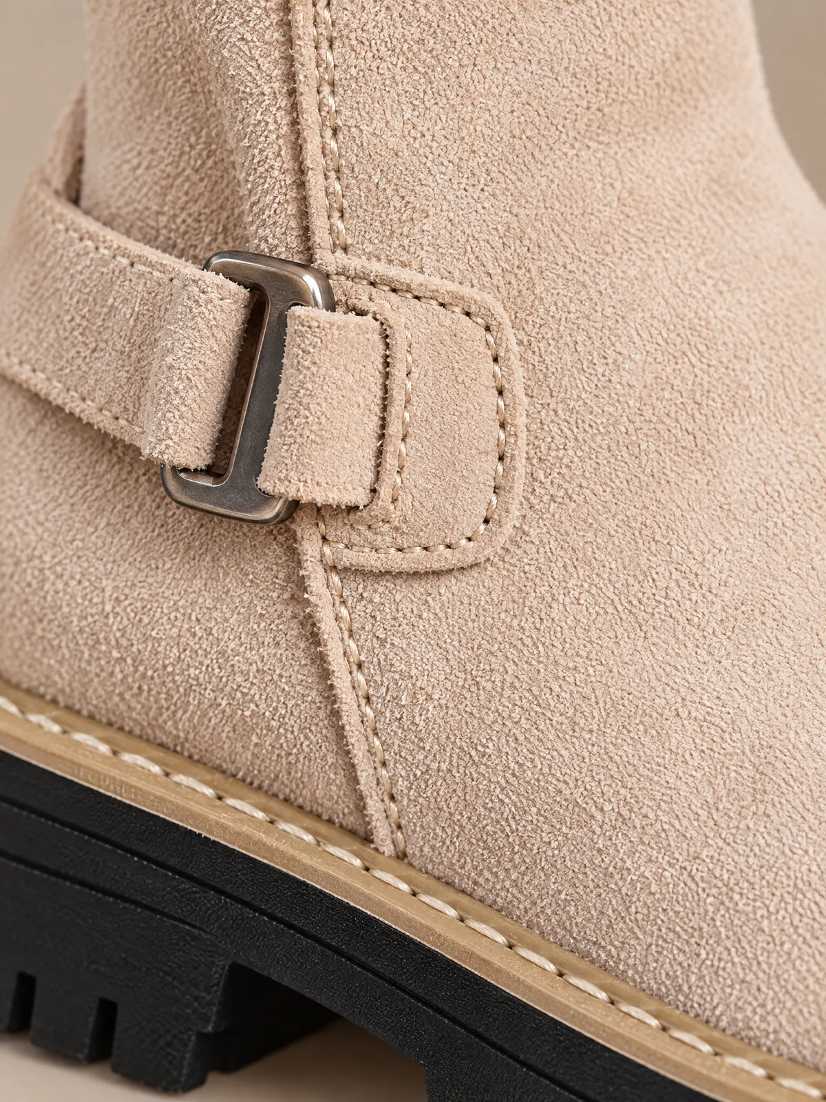 Lainie Bottes Montantes à Boucle, Semelle Crantée, Talon Carré pour Femme - Beige